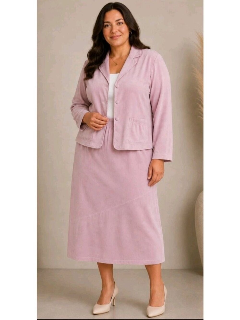 Vtg Maggie Sweet Skirt Jacket Set Velour Tiered Midi Skirt Embroidered Petite 2X